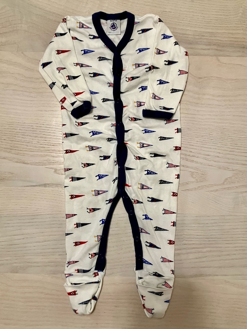 Petit Bateau 6 Month Baby Footies Cotton 100%